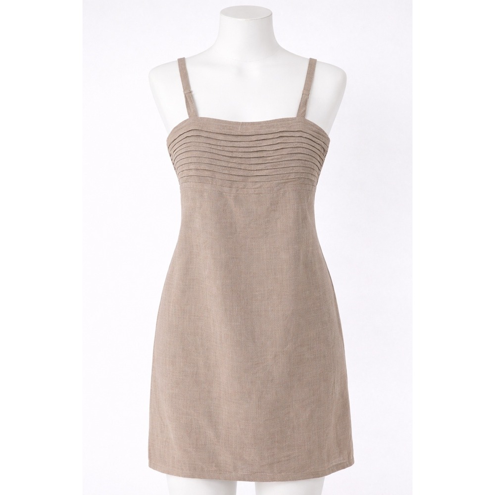 Popular 21 Womens Taupe‎ Tan Pleated Bodice Mini Dress Adjustable Straps Large